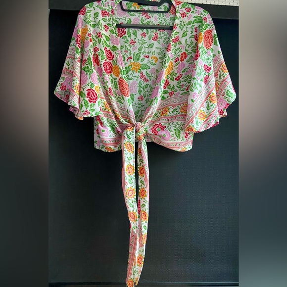 Swell Women's Palmia Floral Tie Front Crop Top ONE SIZE 100% Rayon - Picture 2 of 5